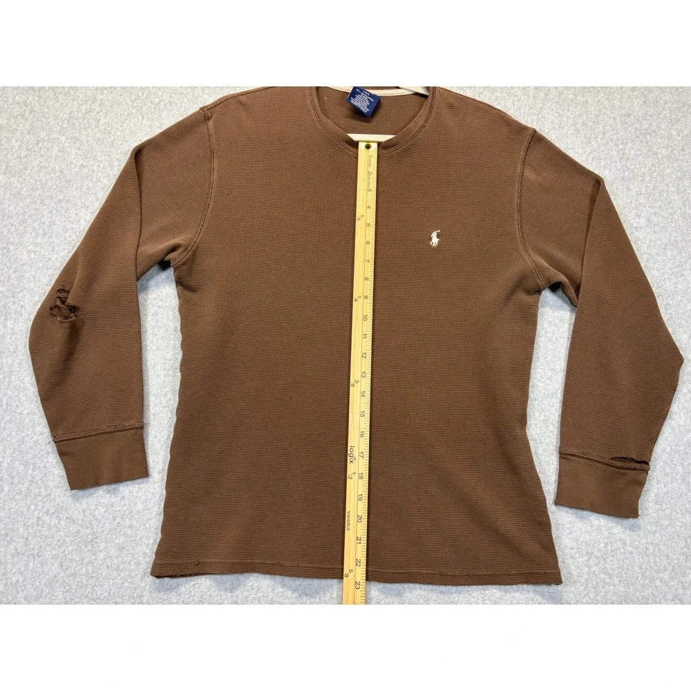 Polo‎ Ralph Lauren Mens Brown Sleepwear Long Sleeve Shirt Size Large Distressed
